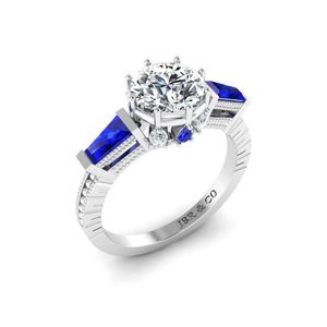 Fait à la main diamant rond saphir plaqué or 925 argent trois pierres bague de fiançailles pour les femmes mode au prix de gros - Product Image 4