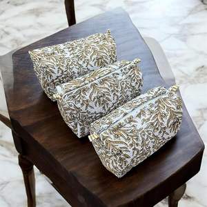 Handblock Eco-Friendly Cotton Vintage Travel Organizer Cosmetic Pouch Set 3 <b>Waterproof</b> Machine Washable Makeup Jewellery - Product Image 2