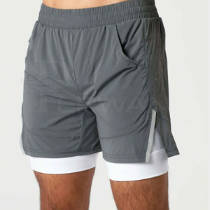 Men's High Street Style Gym Fitness Shorts Elastic Waist Cotton Custom Made Double <b>Layer</b> Solid Pattern Quick Dry Breathable - Product Image 3