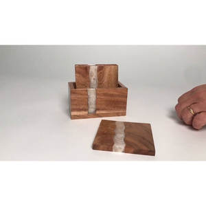 Eco Friendly Natural Wood and <b>Resin</b> Coaster With Holder <b>for</b> Drinks <b>for</b> Home & Office Kitchenware Walnut Coasters <b>for</b> <b>Table</b> <b>top</b> - Product Image 2