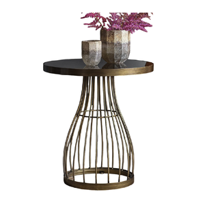 Mesa auxiliar de diseño moderno hecha a mano, marco de Metal niquelado negro y tapa de madera para decoración de sala de estar - Product Image 6