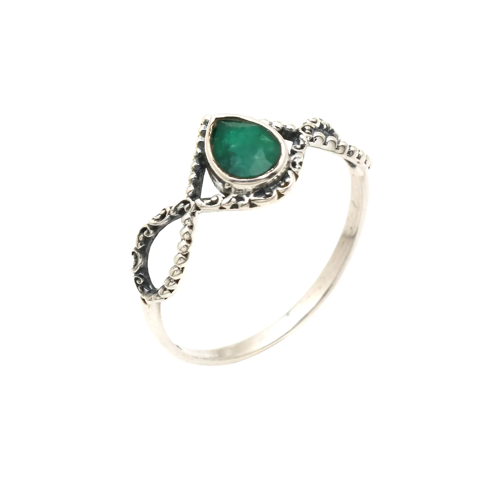 Best Selling Classics Designer 925 Sterling Silver Emerald Ring Pear Gemstone Ring