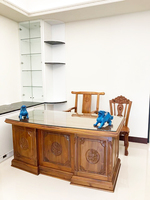 Magnifica Scrivania da Ufficio in Stile Europeo, Realizzata a Mano in Legno di Teak Massiccio Intagliato, Modulare, Sostenibile, Antica e Confortevole