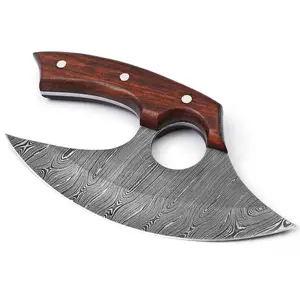 Dao Ulu Thủ Công Tùy Chỉnh Dao Damascus Lưỡi Thép Đầu Bếp Dao Ulu Nhà Bếp Với Vỏ Bọc Bằng Da Với Giá Bán Buôn