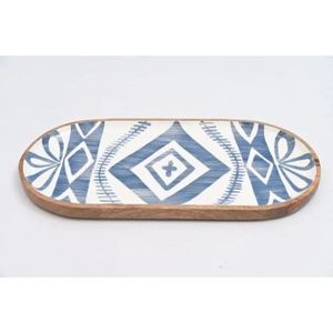 Bandeja Ovalada de Madera Hecha a Mano con Diseño Geométrico Azul Esmaltado, Moderna y Elegante para Bodas y Diwali - Product Image 3