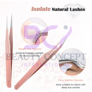 Rose Gold Eyelash Extension Tweezers Set 5 Pcs for Personal Care Use Slanted Pointed Grafted Tweezers - Product Image 2