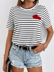 New Fashion <b>Women</b> <b>Loose</b> Casual Short Sleeves Solid Color <b>T</b>-<b>shirt</b> Tops High Quality <b>Women</b> Striped Style 100% Cotton <b>T</b>-<b>Shirt</b> - Product Image 6