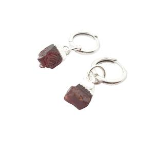 Natural Raw Garnet Dangle <b>Earrings</b>, <b>Gold</b> Electroplated Rough Stone Hoop <b>Earrings</b>, Handmade Gemstone Jewelry for Women Wholesale - Product Image 6