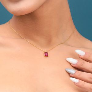 Minimaliste Rubis Rose Rubis <span class=keywords><strong>Rectangle</strong></span> Pendentif CZ Rouge Rubis Juillet Pierre De Naissance Collier 15e Anniversaire De Mariage Cadeau - Product Image 2