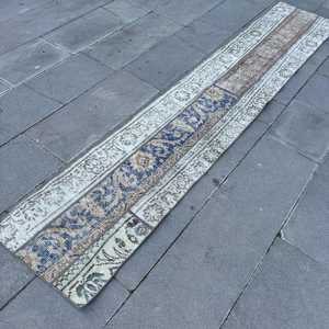 Alfombra Turca de 1.6x8.5 pies, Alfombra Vintage, Alfombra de Lana Ikat Azul - Product Image 2