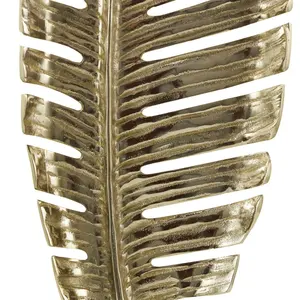 Sculpture d'une seule feuille debout en aluminium doré avec base en marbre noir Sculpture moderne polie Feuille métallique en aluminium cosmopolite - Product Image 5