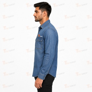 Camisas de mezclilla para hombre al por mayor, camisas casuales personalizadas con botones, camisas de trabajo de mezclilla de algodón de manga larga, fabricante de camisas de moda. - Product Image 2