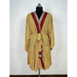 Vintage Silk Riya Short Kimono Lightweight Boho Robe Perfect <b>Beach</b> Coverup for Her Recyclable Swimsuit <b>Accessory</b> Soft Breathable - Product Image 1