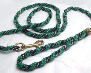 Laisse perlée, 70 ", vert jade, bleu, or, solide, belle - Product Image 4