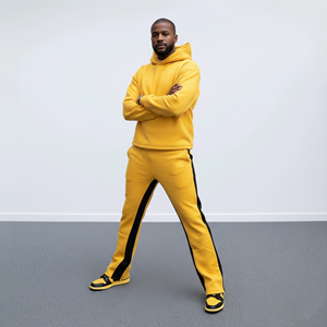 Conjunto de 2 Piezas de Ropa Urbana para Hombre, Sudadera con Capucha Extra Grande de Felpa 100% Algodón de Alta Calidad, Pantalones Deportivos Anchos Estampados, Estilo Hip Hop de Dos Tonos - Product Image 2