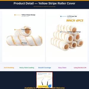 <span class=keywords><strong>Rouleau</strong></span> <span class=keywords><strong>de</strong></span> <span class=keywords><strong>peinture</strong></span> en latex à rayures jaunes <span class=keywords><strong>de</strong></span> 9 et 7 pouces, brosse à poils longs, outil mural <span class=keywords><strong>de</strong></span> qualité industrielle et DIY, personnalisable OEM - Product Image 3