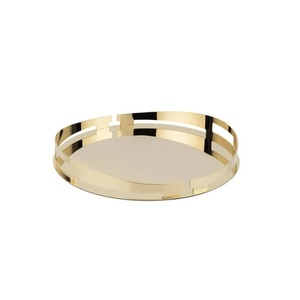 Plateau en métal et verre Vente directe d'usine Plateau de service d'art décoratif Cérémonie de mariage Fêtes Forme ronde Plaqué or Maison - Product Image 2