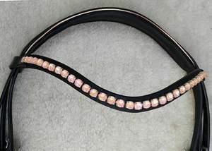 Horse Tack Rose Gold Piping - Drop Noseband Horse Brida-Rose Gold Brow-Band - Product Image 6