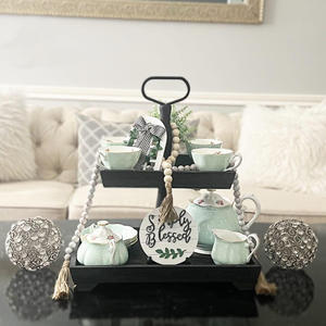 Plateau en bois à 2 niveaux support de décor de ferme avec poignée nourriture Fruits Cupcakes affichage plateau de service rustique à plusieurs niveaux pour un usage domestique - Product Image 4