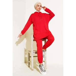 Ensemble 2 pièces à capuche avec jambe élastique rouge pour femme - Product Image 1