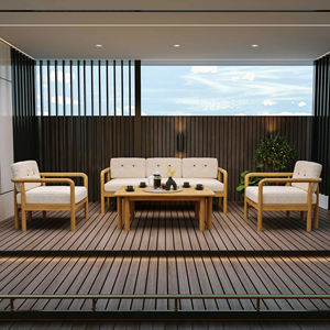 Juego de sofás Lounge de madera de teca natural equipado con cojín Patio exterior Muebles de jardín-Berlyn - Product Image 1