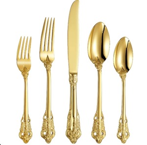 Couverts de luxe vintage en or et argent de haute qualité couverts dorés royaux en acier inoxydable pour banquet luxe royal de haute qualité - Product Image 1