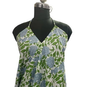 Vestido Casual de Verano para Mujer, Estilo Boho Chic, Estampado de Hojas Verdes, Algodón, Estampado HD, Estilo Indio Occidental, Largo hasta el Suelo, Silueta Holgada - Product Image 1