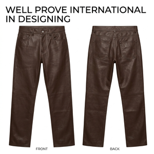 <b>Mens</b> Brown Genuine Lambskin <b>Leather</b> Pants 450 Gsm Premium Paneling Custom Logo Embossed Luxury <b>Trousers</b> Design Anti-Wrinkle - Product Image 1