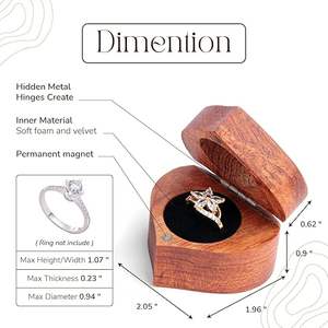 Caja de anillo de papel reciclable al por mayor vitrina de anillo de 4 ranuras organizador de joyas rectangular caja de anillo de madera de nogal con tapa transparente - Product Image 2