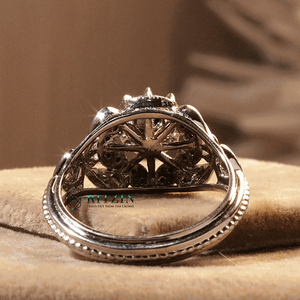 Bague de fiançailles de style Art déco avec diamant rond noir pour femme - Product Image 3