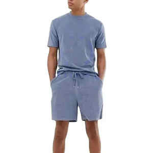 Alta calidad transpirable 100% algodón para hombre conjunto doble cómodo verano gimnasio entrenamiento camiseta pantalones cortos conjunto 2024 última ropa Casual - Product Image 3