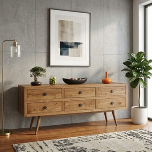 Meuble de rangement en bois massif pour salon, style Mid-Century Modern, avec 6 tiroirs, artisanat balinais - Product Image 3