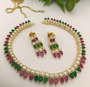 Conjunto de Collar y Aretes de Perlas Reales con Baño de Oro de Alta Calidad, Estilo Clásico, para Bodas, Colección Moderna para Mujer - Product Image 1