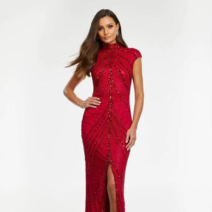 Robe de soirée élégante et luxueuse, longue jusqu'au sol, en crêpe brodée de perles, style A, pour les fêtes - Product Image 1