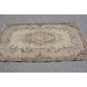 Tapis turc vintage Beige marron 3.7 X 6.8ft fait à la main en laine grande surface Patchwork Design rectangulaire couloir Latex pour la décoration de la chambre - Product Image 3