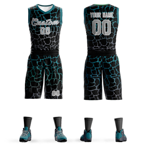 Conjunto de Uniforme de Baloncesto Sublimado Personalizado, Transpirable, con Estampado de Leopardo, Absorbe la Humedad, 180g Poliéster, Camiseta sin Mangas con Cuello en V, Unisex para Adultos - Product Image 1