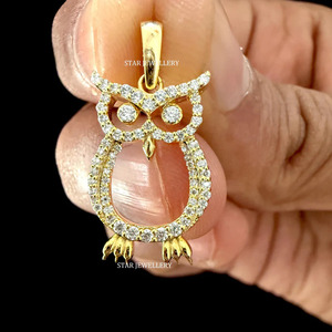 Pendentif hibou en diamant naturel en or massif 14 carats Bijoux fins. - Product Image 5