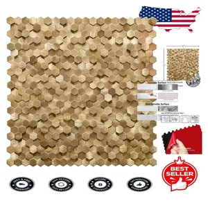 แผ่นกระเบื้องโมเสคผนังหกเหลี่ยมสีทอง3D พรีเมี่ยมแท่งเปลือกสำหรับจัดแต่งทรงผมที่หลากหลาย-สำหรับห้องนั่งเล่นพื้นผนังไฟร์บริกสำหรับตกแต่งภายใน - Product Image 1