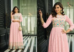 ชุดผ้าคอตตอนปักลายแบบหนาสำหรับสตรี,ชุดทำงานปักลายสำหรับไปงานปาร์ตี้ Anarkali Style - Product Image 6