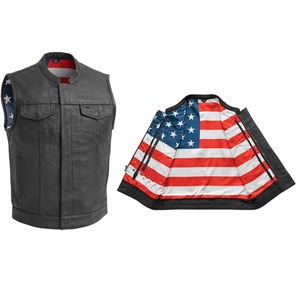 Born Free Hommes Club Style Drapeau Doublure Cavaliers Gilet En Cuir Biker Gilet Moto Moto Gilet - Product Image 1