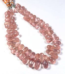 Natural <b>Pink</b> Strawberry Quartz Teardrop Briolette Beads 8-12mm Faceted Gems Loose Gemstones for Jewelry 8 Strand - Product Image 1