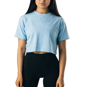 Camiseta corta transpirable para mujer, camiseta de 200gsm, camiseta de lona informal con estampado de gran tamaño para trajes de verano - Product Image 1