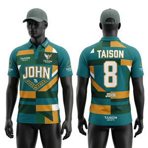 เสื้อรักบี้ชาย 225 GSM ผ้าตาข่ายโพลีเอสเตอร์พรีเมียม สีเขียว ขาว ทอง แถบแขนเสื้อพิมพ์ลายสกรีน ออกแบบโลโก้ตามสั่ง - Product Image 5