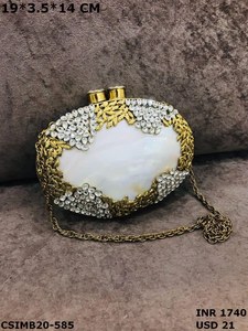 Designer Evening Clutches Handcrafted with <b>Crystal</b> Stones Brass & Mother <b>of</b> Pearl for Radiant Elegance & Luxury - Product Image 3