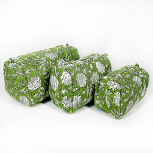 Conjunto de bolsa de maquillaje de viaje de algodón de 3 piezas de estilo Vintage hecho a mano, bloque botánico Floral ecológico grande con estampado resistente al agua - Product Image 3