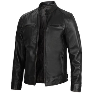 Chaqueta de motociclista Gatsby negra con cremallera de anilina de piel de oveja auténtica para hombre con forro negro acolchado y bolsillos exteriores interiores - Product Image 5