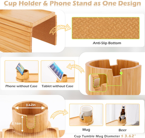 Plateau de bras de <span class=keywords><strong>canapé</strong></span> Organisateur d'<span class=keywords><strong>accoudoir</strong></span> de <span class=keywords><strong>canapé</strong></span> en bambou avec porte-gobelet à 360 ° Plateau de collation antidérapant amovible pour le salon - Product Image 3