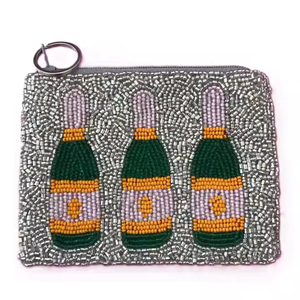 Vintage Seed Bead Embroidery Zipper Coin Pouch <b>Boho</b> Style Wholesale beaded coin purses with intricate handmade patterns - Product Image 1