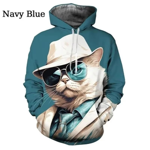 Sudadera con capucha Cool Cat Hip Hop para hombre, ropa de hombre, abrigo con capucha Harajuku Street Trend Y2k, bolsillo con cordón, sudadera de primavera 2025 para hombre - Product Image 4