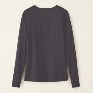 T-shirt décontracté en tricot à manches longues et col rond pour femme, noir, coupe ample, couleur unie, respirant, toutes saisons - Product Image 3